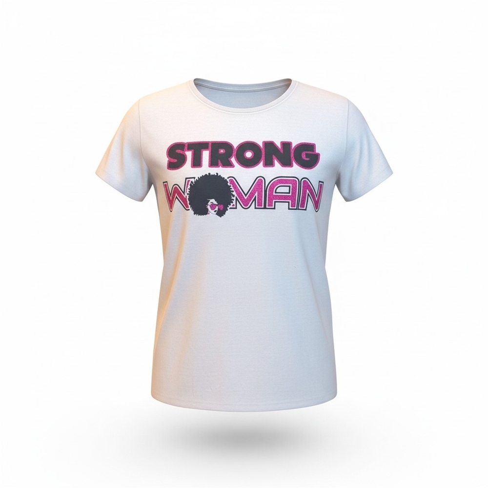 Take That “Strong Woman” Graphic Tee XL White Pink Glitter Empowerment T-shirt